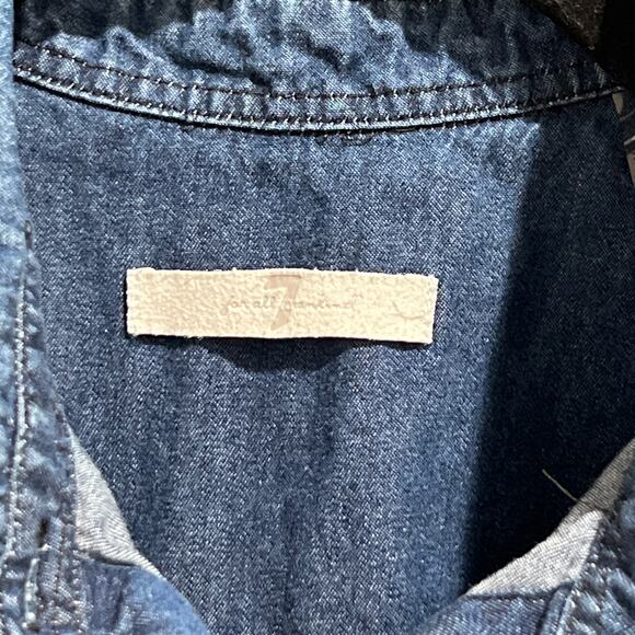 7 for all mankind Indigo Chambray Shirt Women Size M Easy Western Cowboy Cottage - Picture 4 of 5